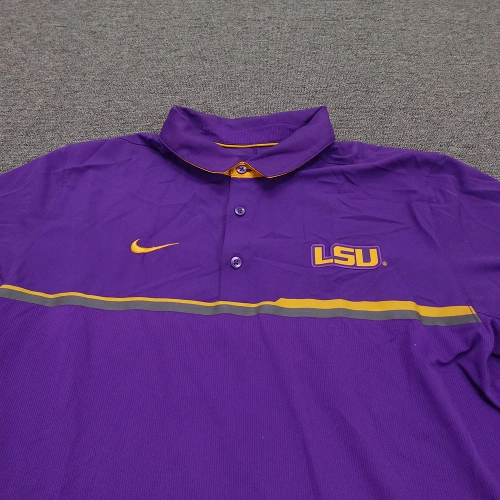 LSU Tigers Shirt Polo Mens Large Purple NCAA Football Nike Dri-FIT Short Sleeve